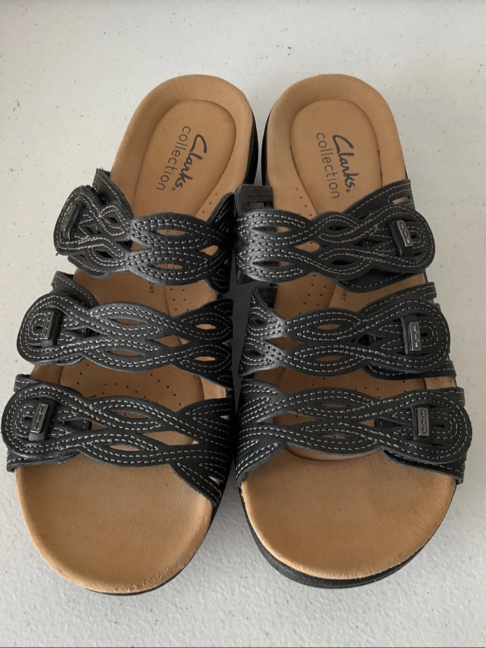 Clarks Laurieann Black Braided Multi-Strap Comfort Sandals